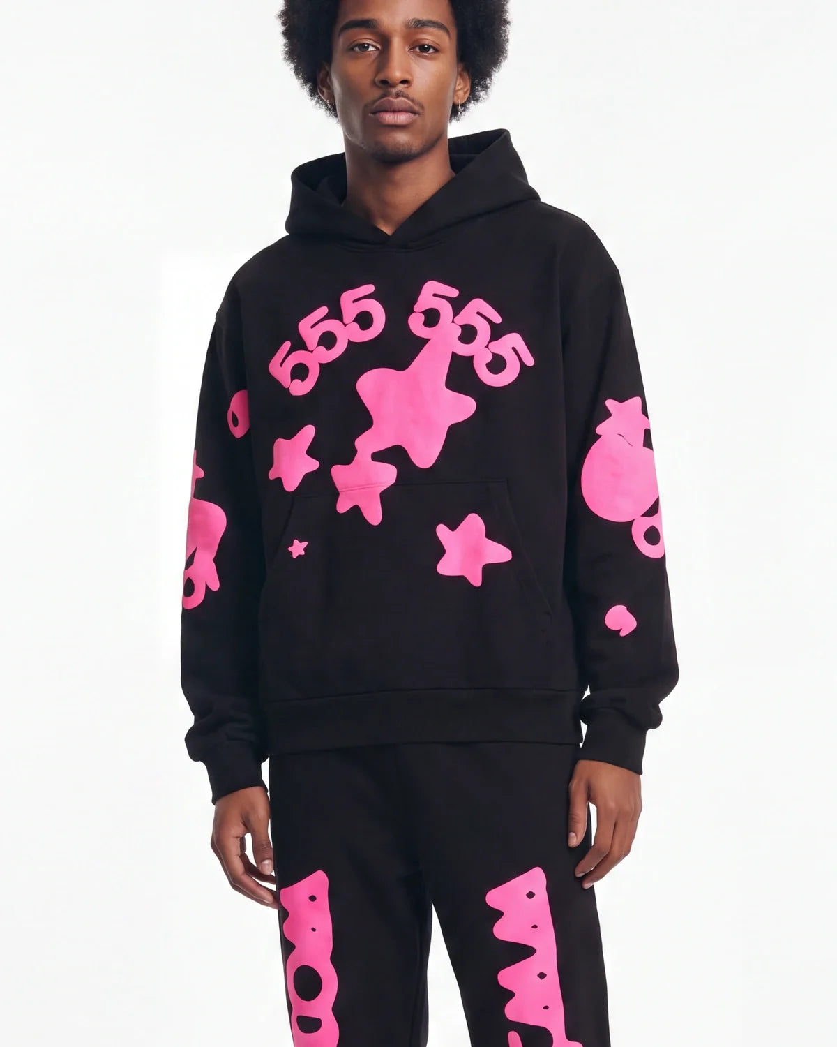 Sp5der Beluga Angel Number Hoodie Black/Pink