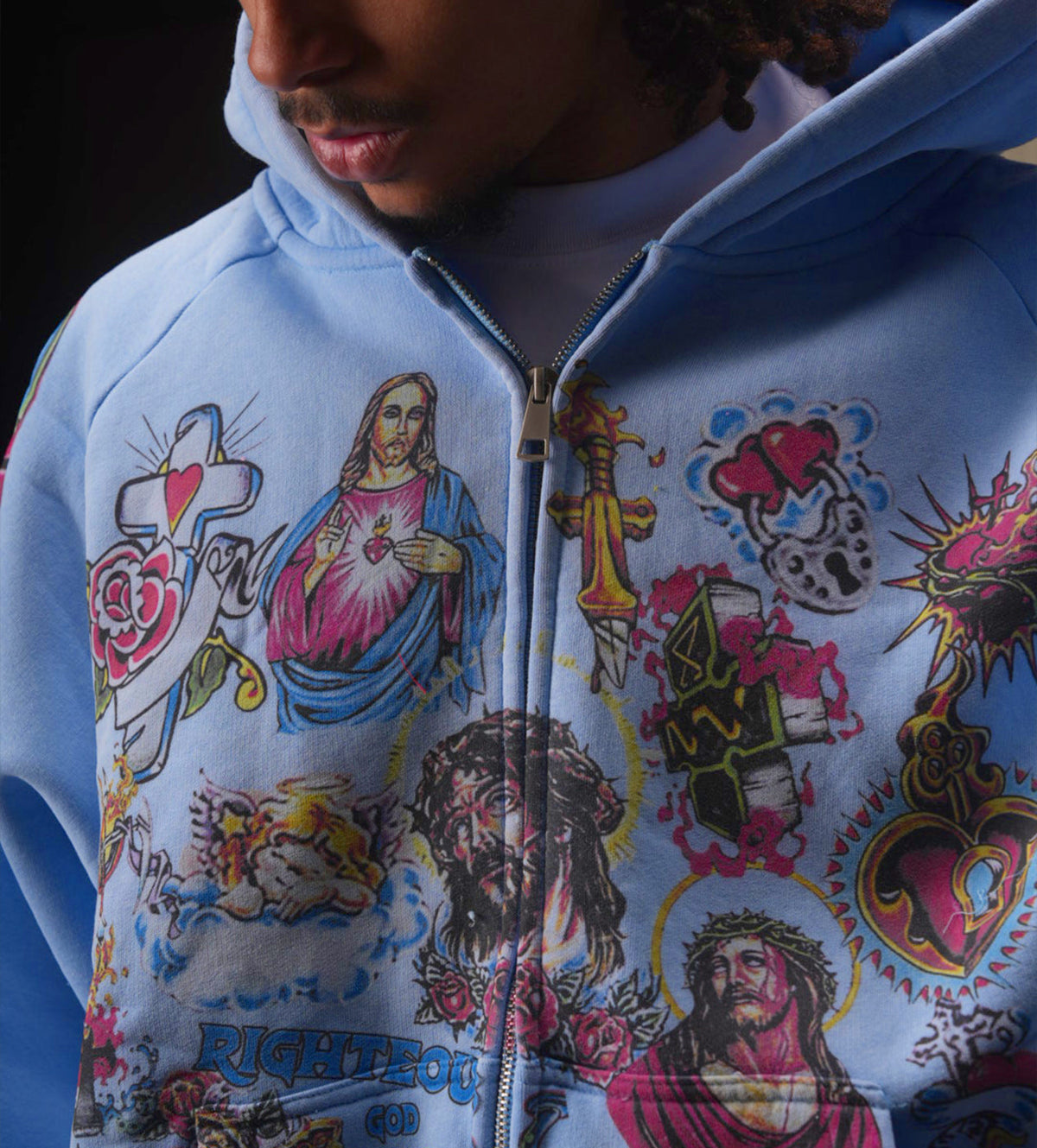 Righteous Risen King Zip Up Hoodie Blue