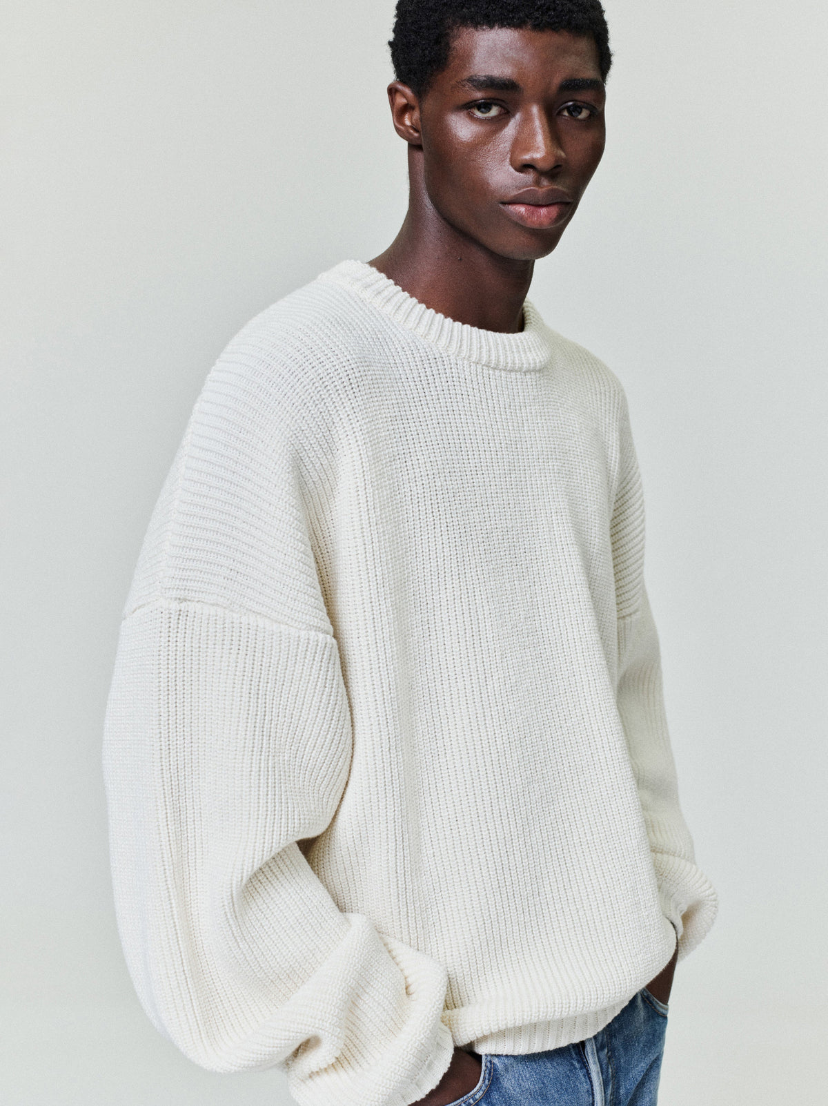 Double Knit Linen Wool Cotton Crewneck Sweater
