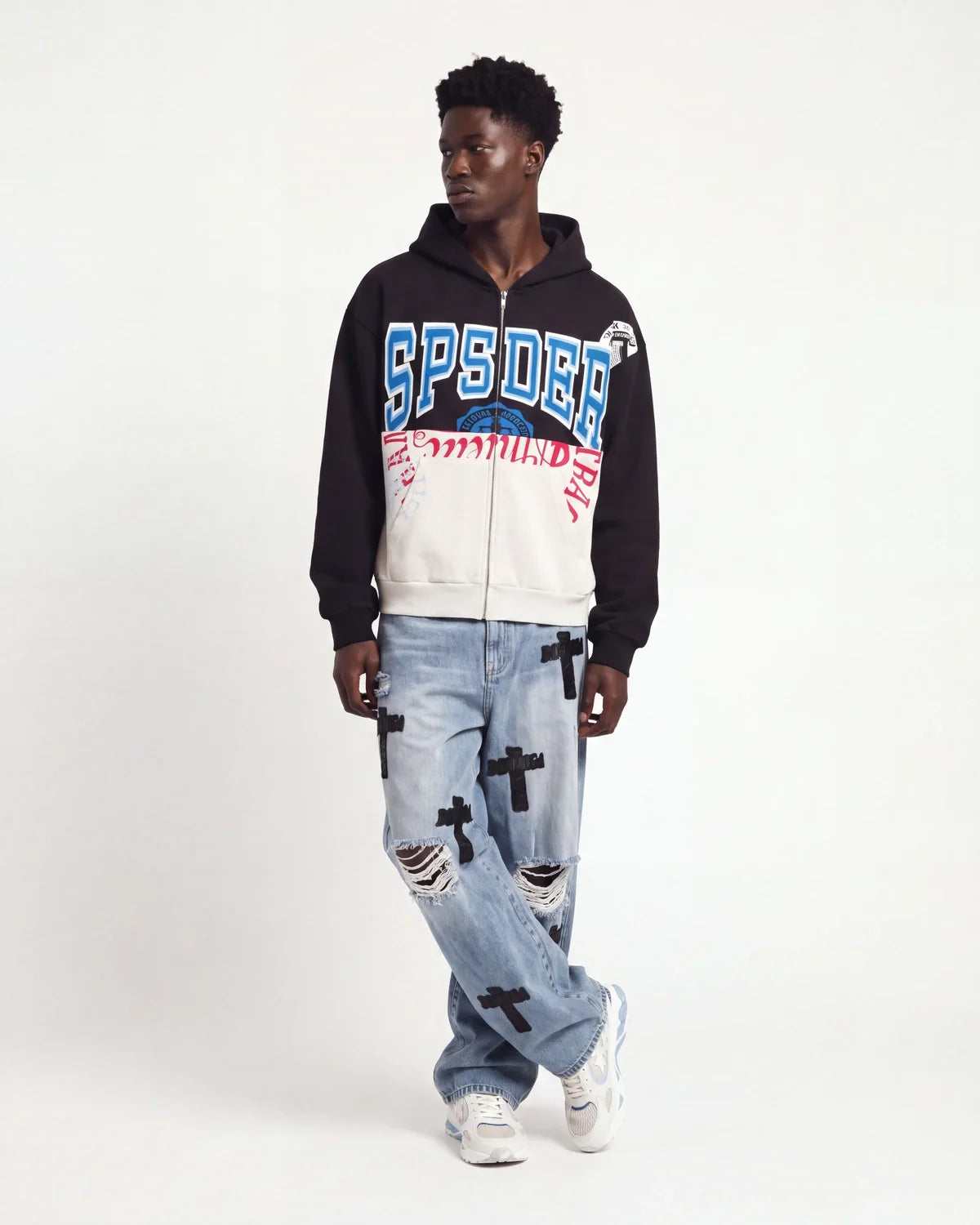 Sp5der Campers Field Zip Up Hoodie Onyx