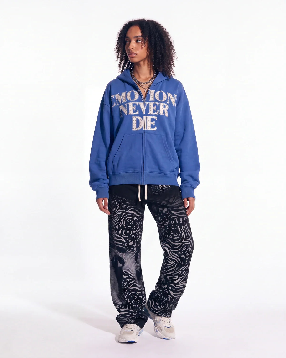 Mixed Emotions "End" Rhinestone Hoodie Blue