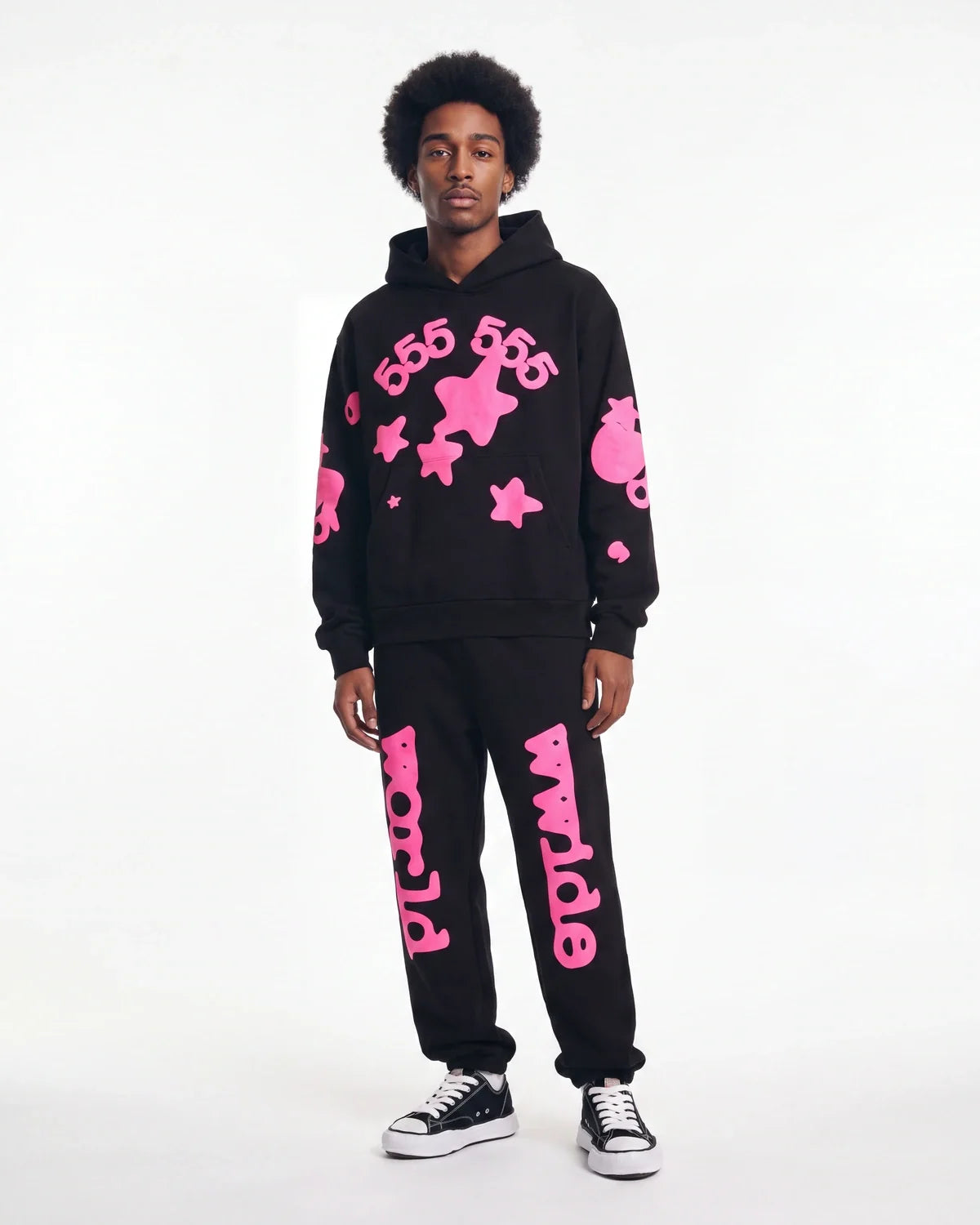 Sp5der Beluga Angel Number Hoodie Black/Pink