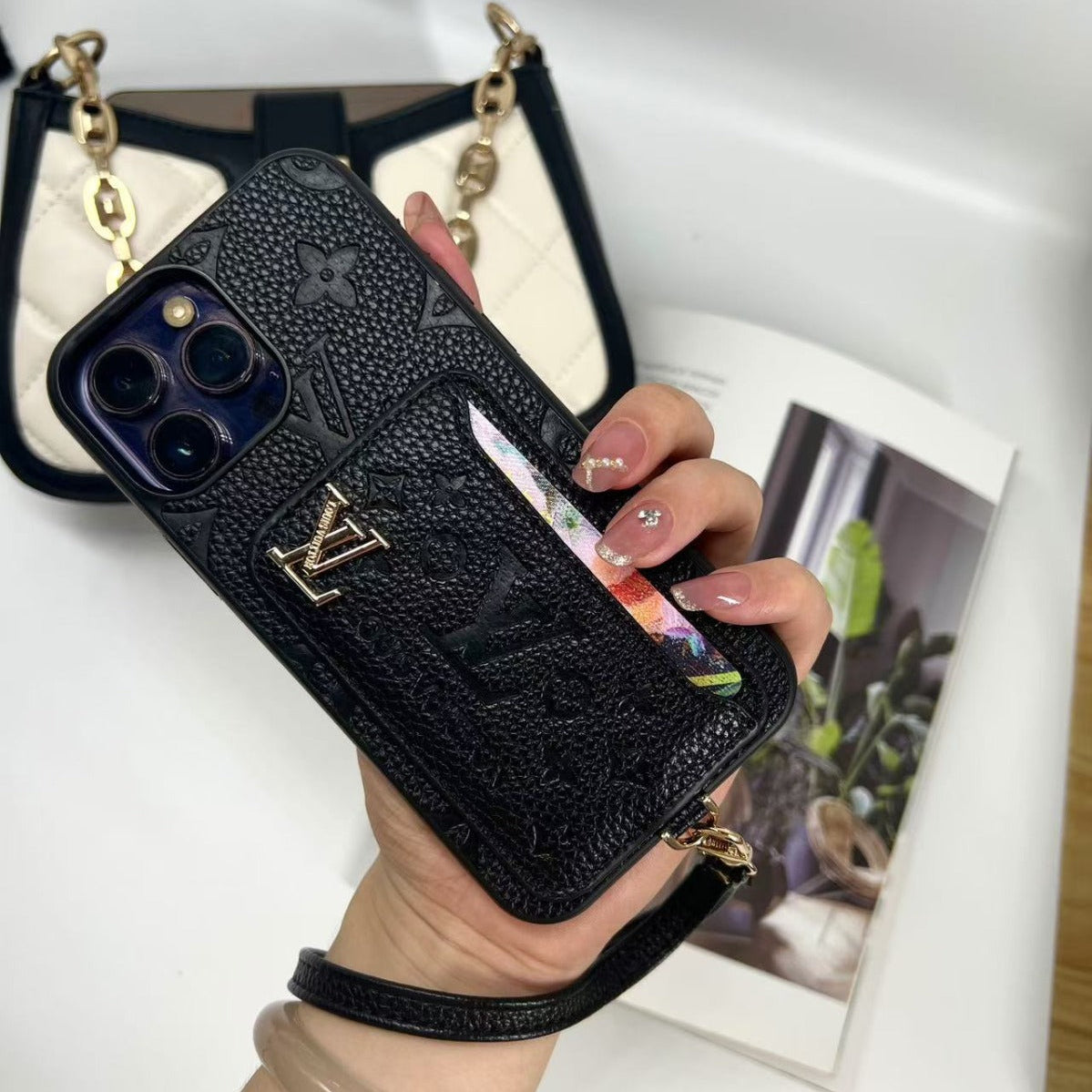 Luxe Card Holder Strap Case – Inspired Elegance for iPhone