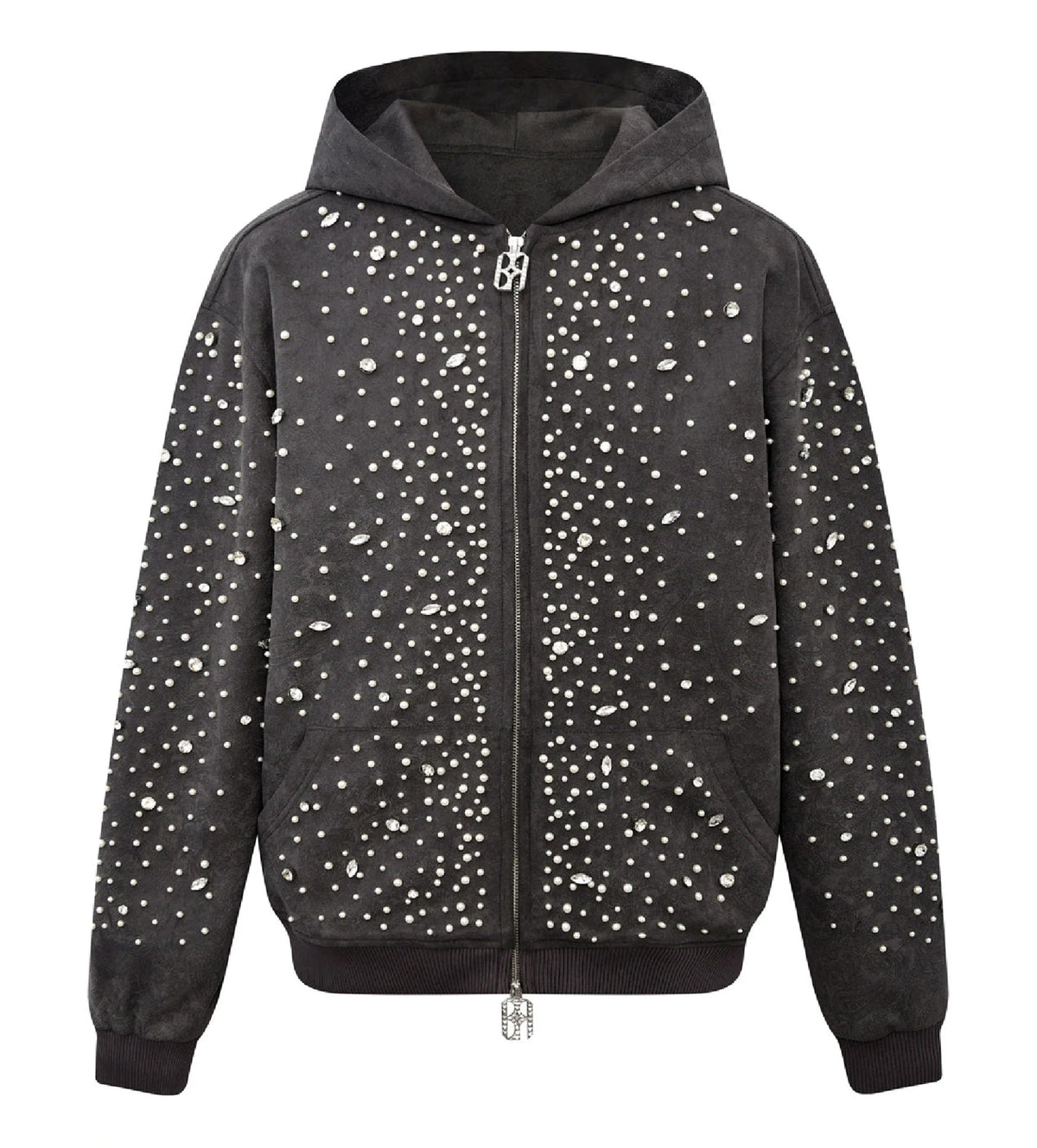 Birth of Royal Child Cashew Blossom Pearl Zipper Hoodie Dark Grey
