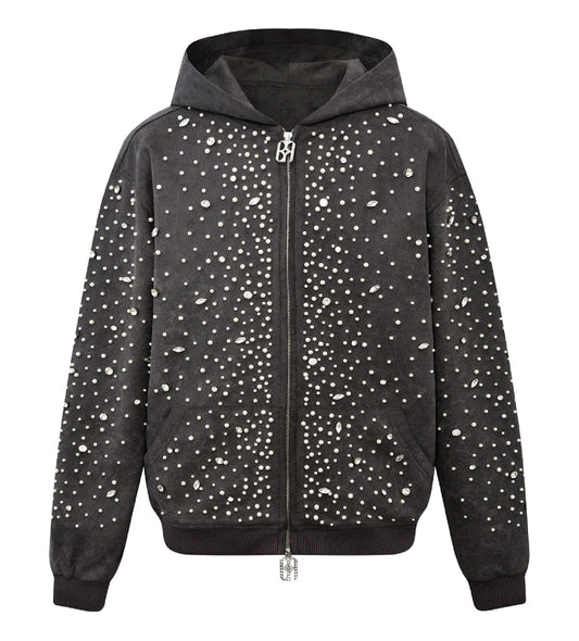 Birth of Royal Child Cashew Blossom Pearl Zipper Hoodie Dark Grey