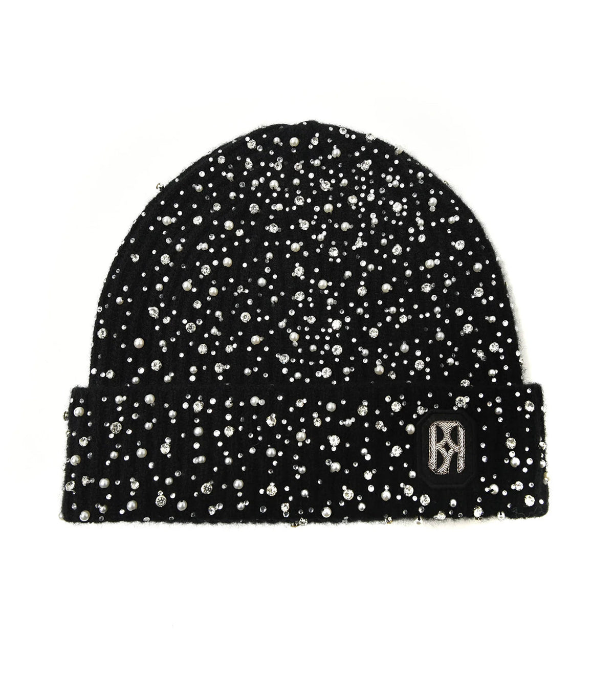 Birth of Royal Child Pearl Rhinestone Beanie Black