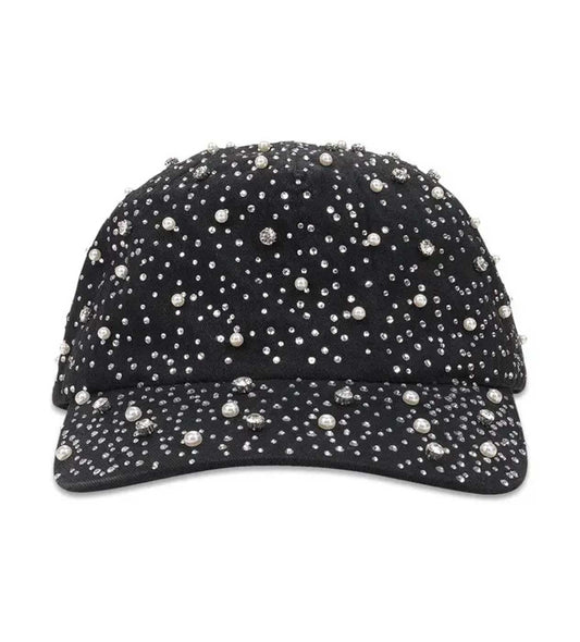 Birth of Royal Child Pearl & Rhinestone Baseball Cap Black