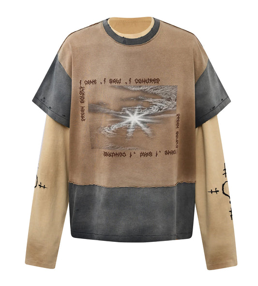 Birth of Royal Child Three Piece Distressed Stained L/S Tee Brown