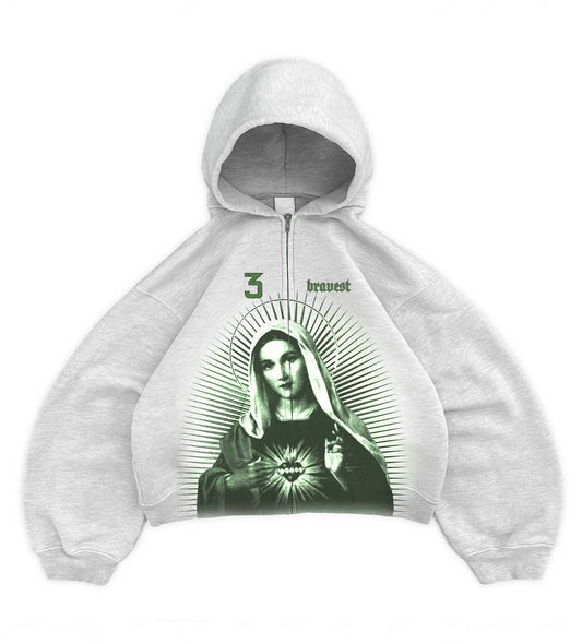Bravest Studios Mary Zip Up Hoodie Grey/Green V2