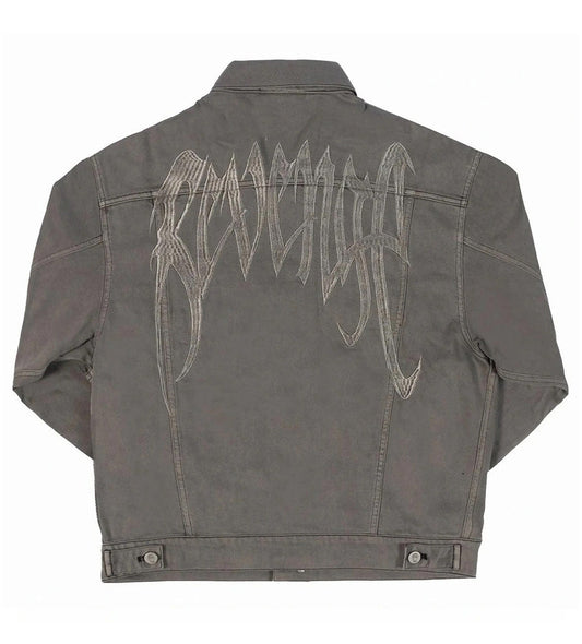 Revenge Embroidered Logo Denim Jacket Grey