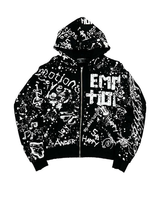 Mixed Emotions Graffiti Zip Up Hoodie Black