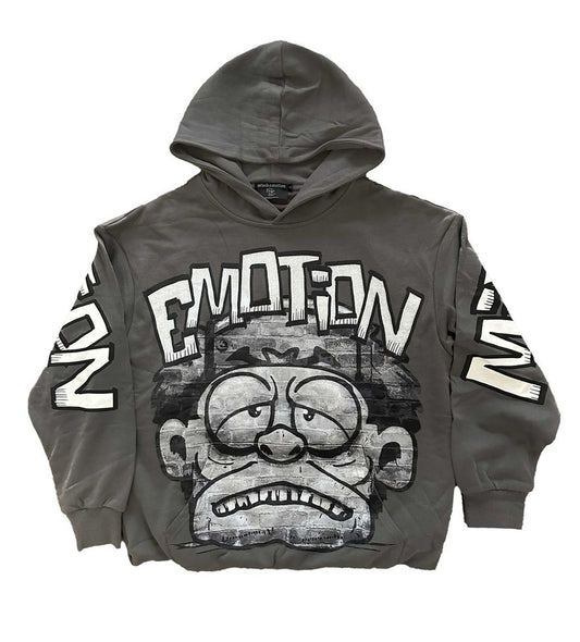 Mixed Emotions Monster Cropped Hoodie Grey