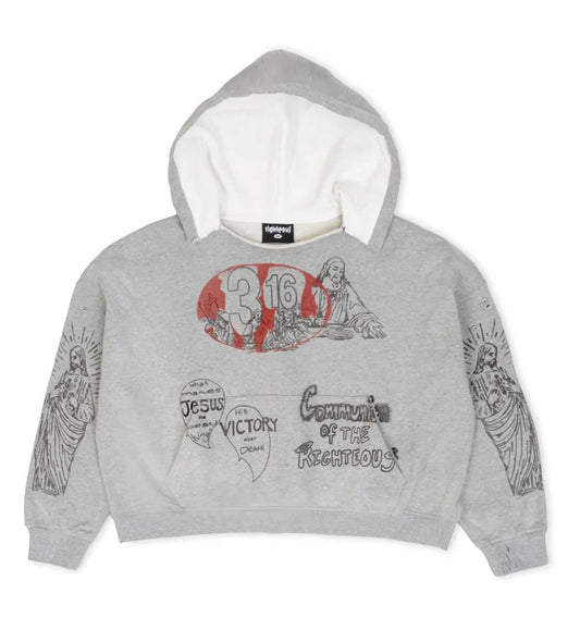 Righteous 3:16 Distressed Hoodie Grey