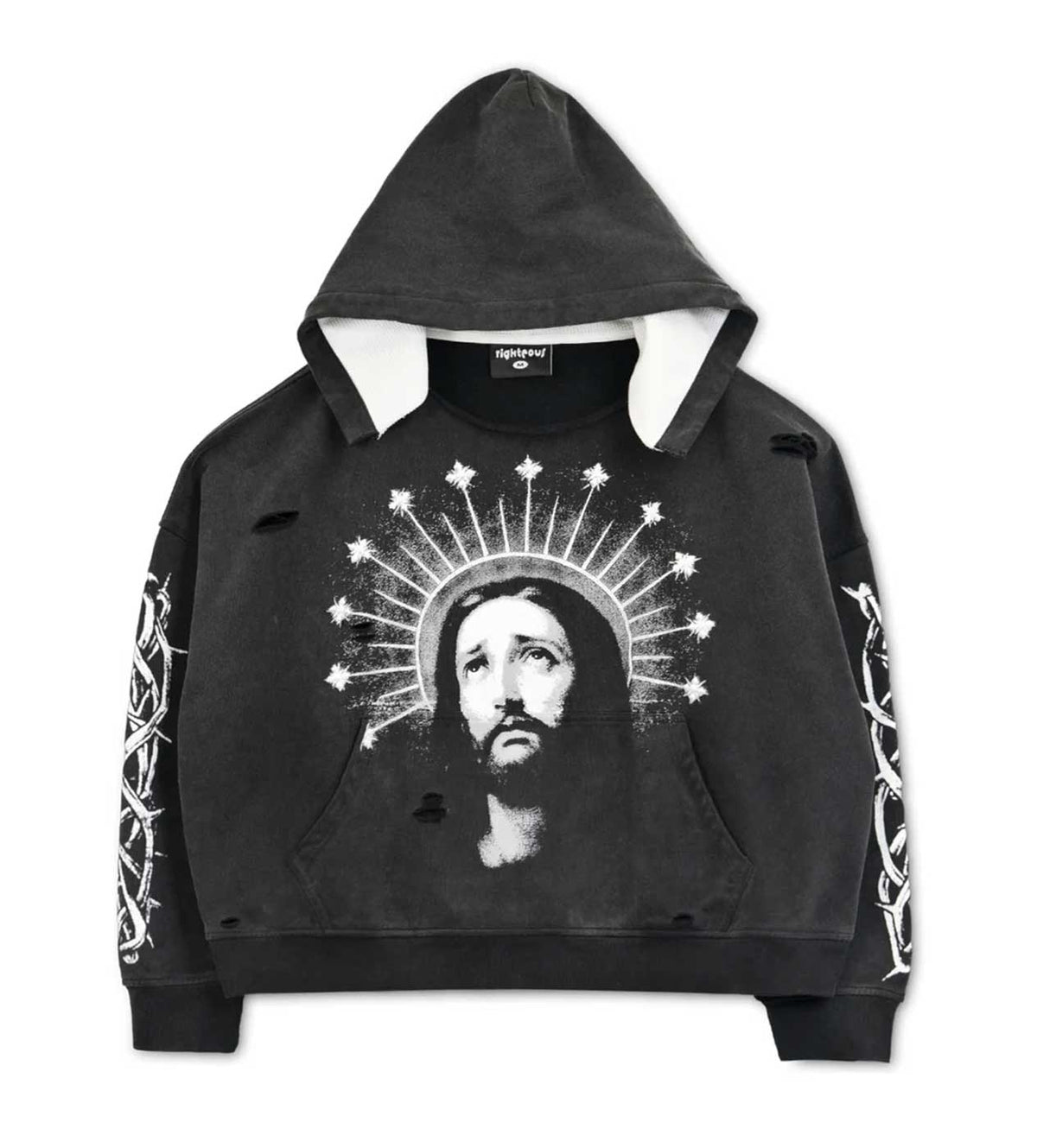 Righteous Crown of Light Distressed Hoodie Black