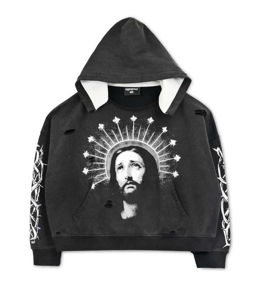Righteous Crown of Light Distressed Hoodie Black