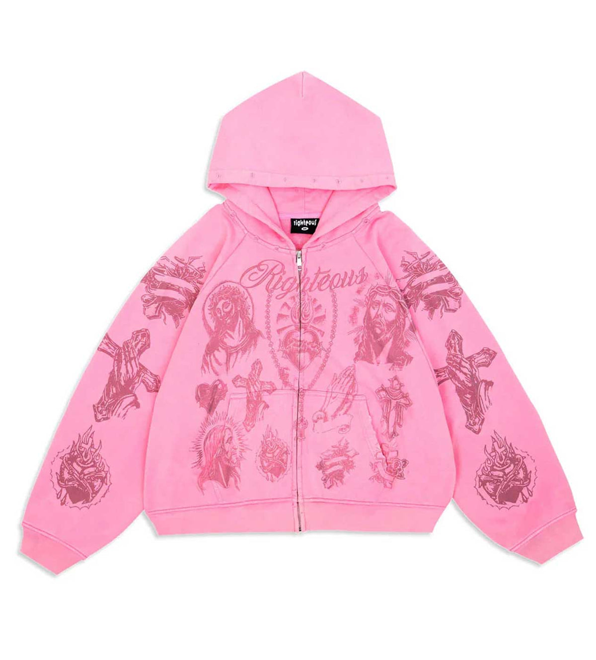 Righteous Tattoo Zip Up Hoodie Pink