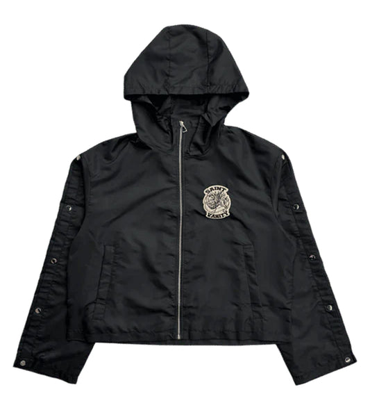 Saint Vanity Nylon Long Sleeve Zip Up Hoodie Black