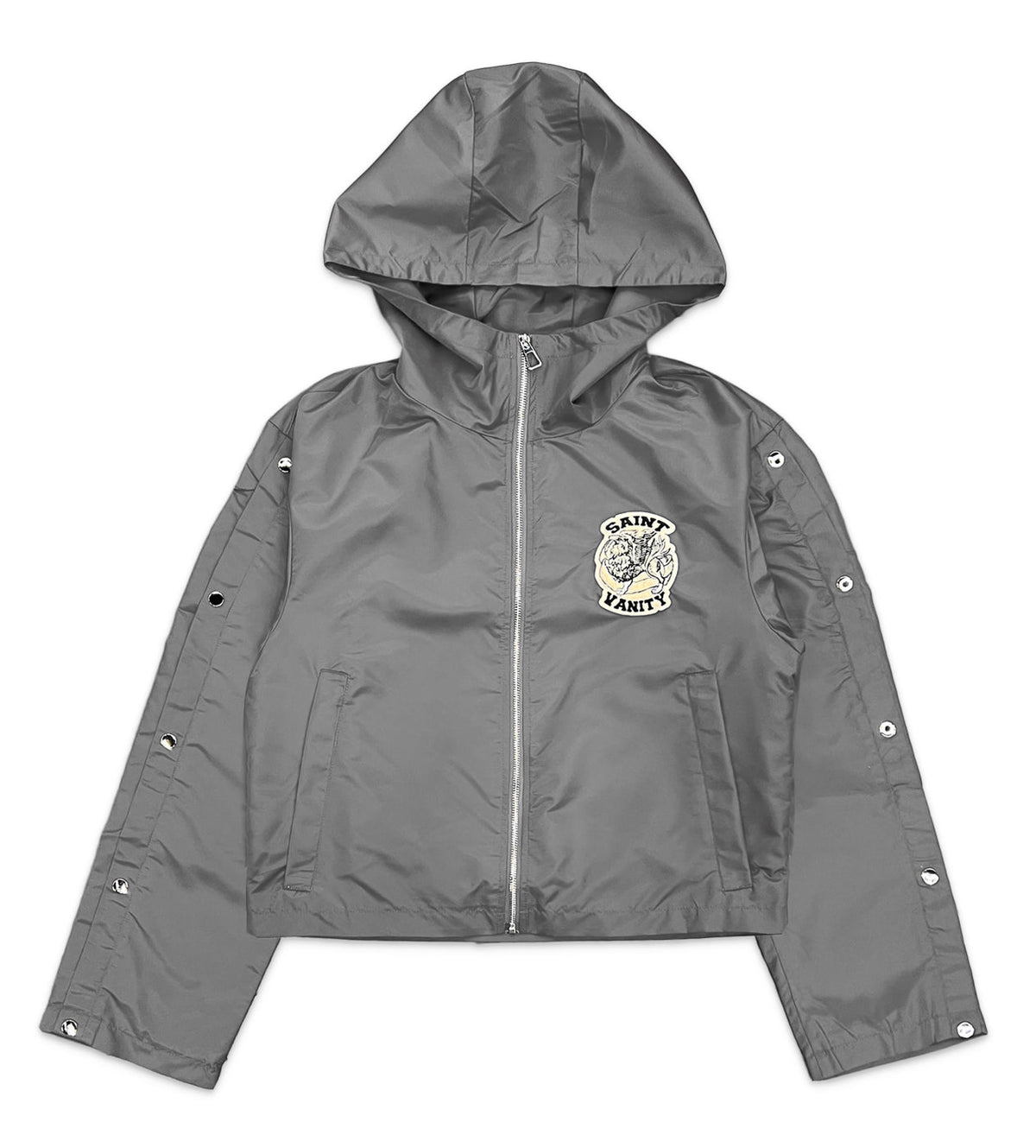 Saint Vanity Nylon Long Sleeve Zip Up Hoodie Grey