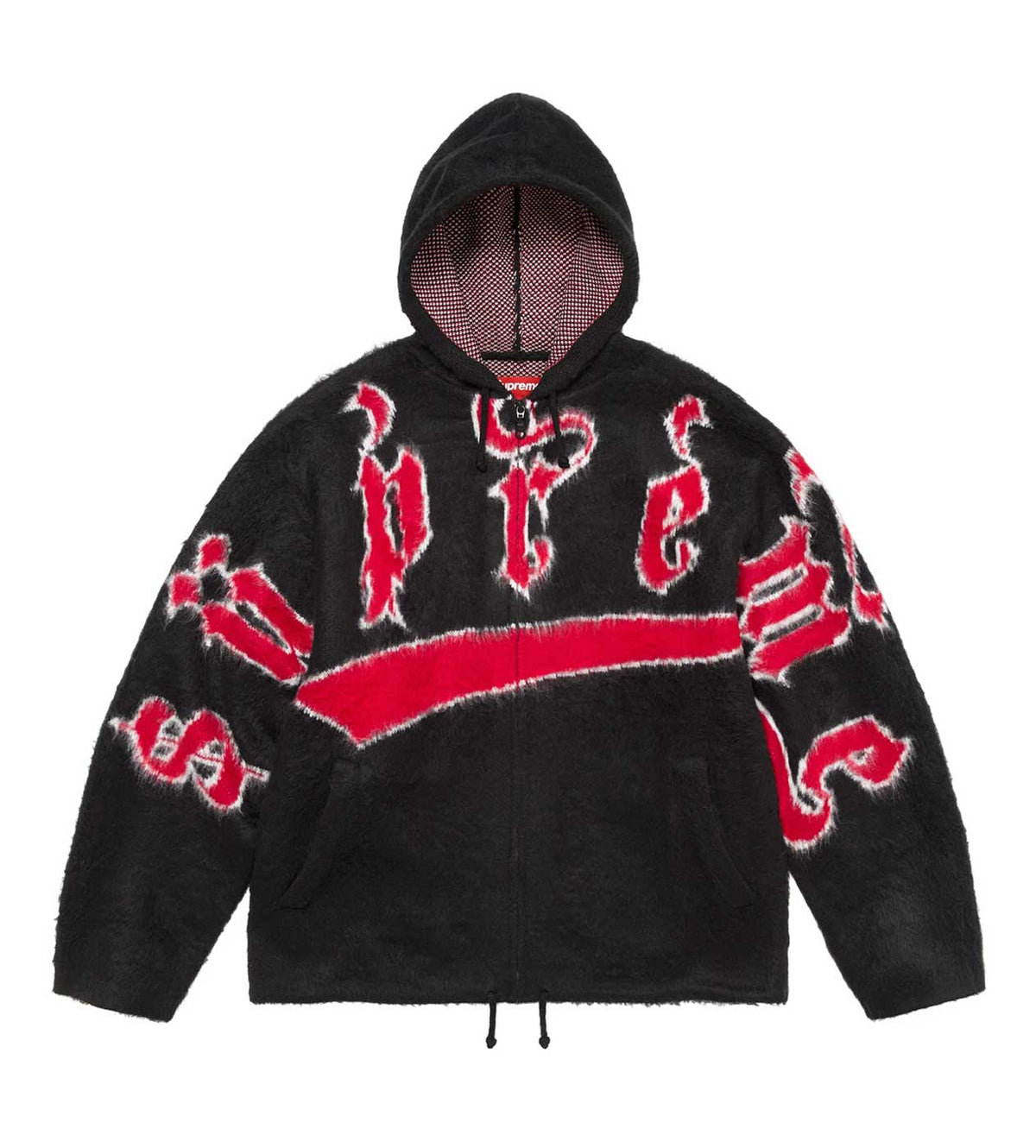 Supreme Brushed Logo Zip Up Sweater Black