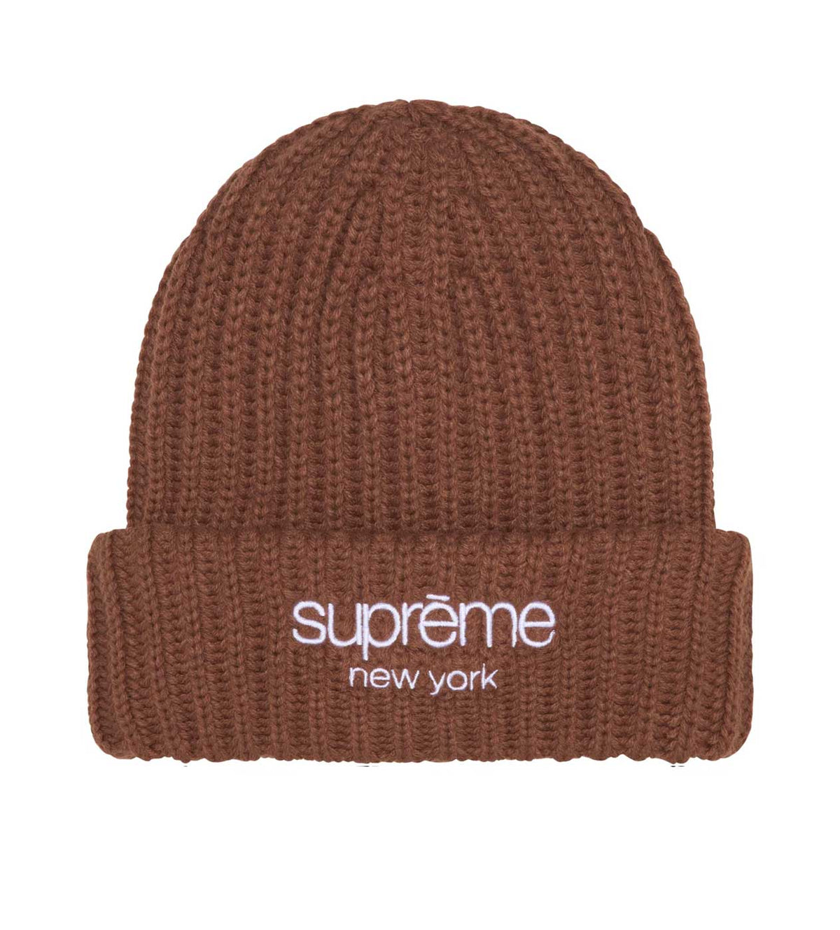 Supreme Chunky Rib Classic Logo Beanie Brown