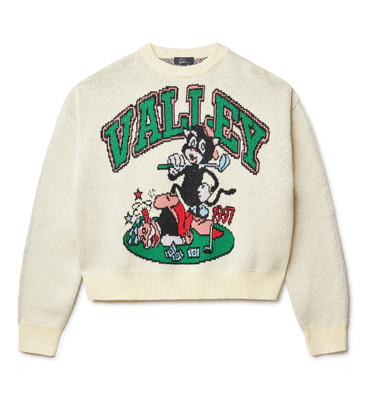 Vale Forever Black Cat Knit Sweater White