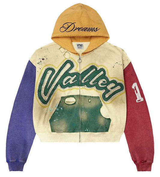 Vale Forever Collage Zip Up Hoodie Cream