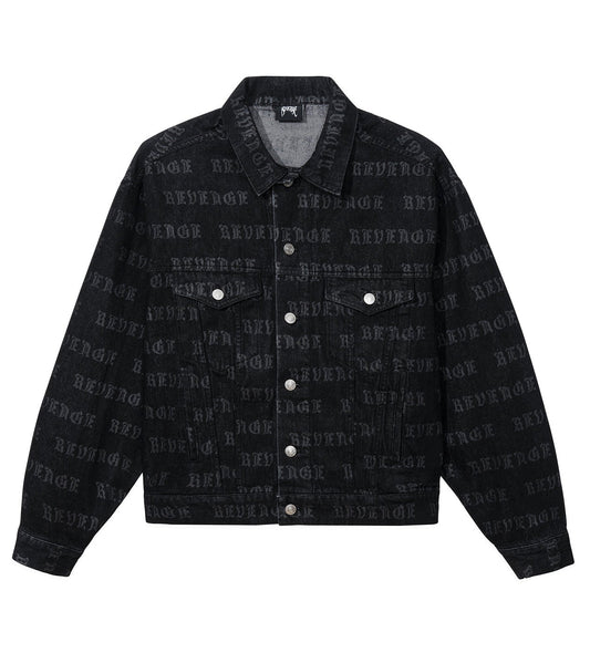 Revenge All Over Logo Denim Jacket Black